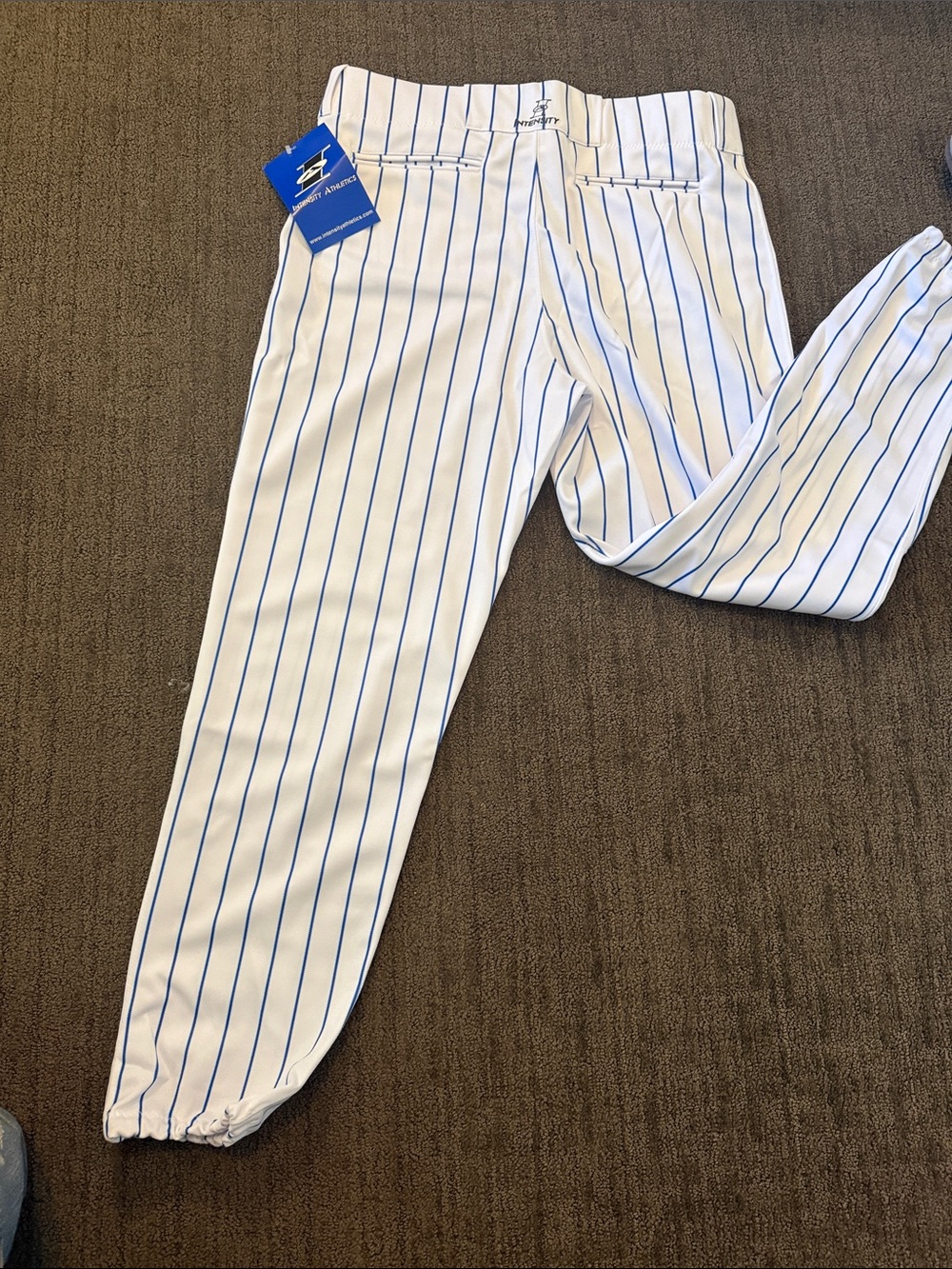 Men's White Baseball Pants with Blue Pinstripes - (Brand: )